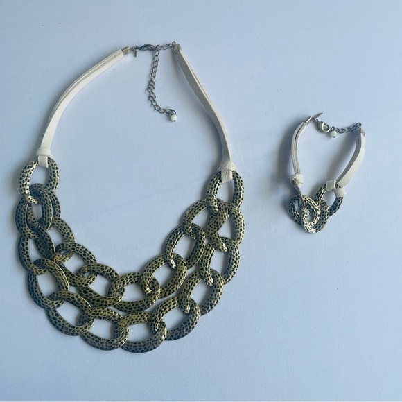 Necklace & Bracelet Set - Avon Western Stars Hammered Brass Links - Picture 3 of 12